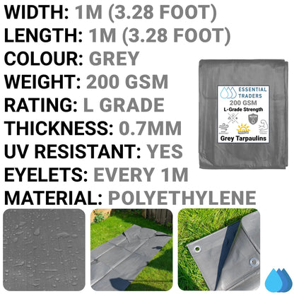 1m x 1m Grey Tarpaulins, L-Grade 200 GSM by Costwise