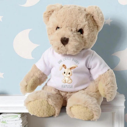 Personalised Luxury Teddy Bear with Our Little Bunny T-Shirt by Aye Do Gifts