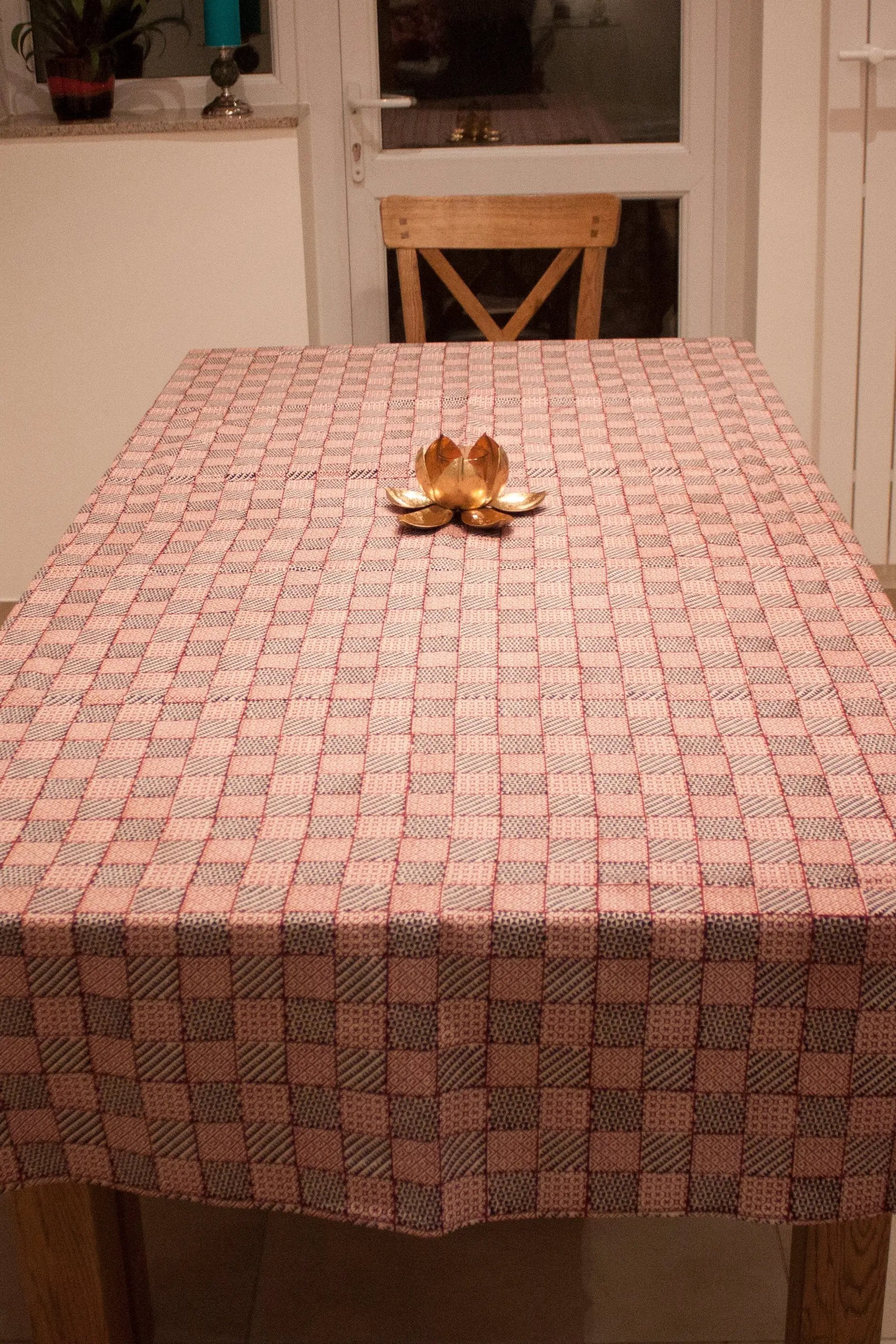 All Over Checks Mix Hand-block Print Table Cloth - White Red by SVEZElife