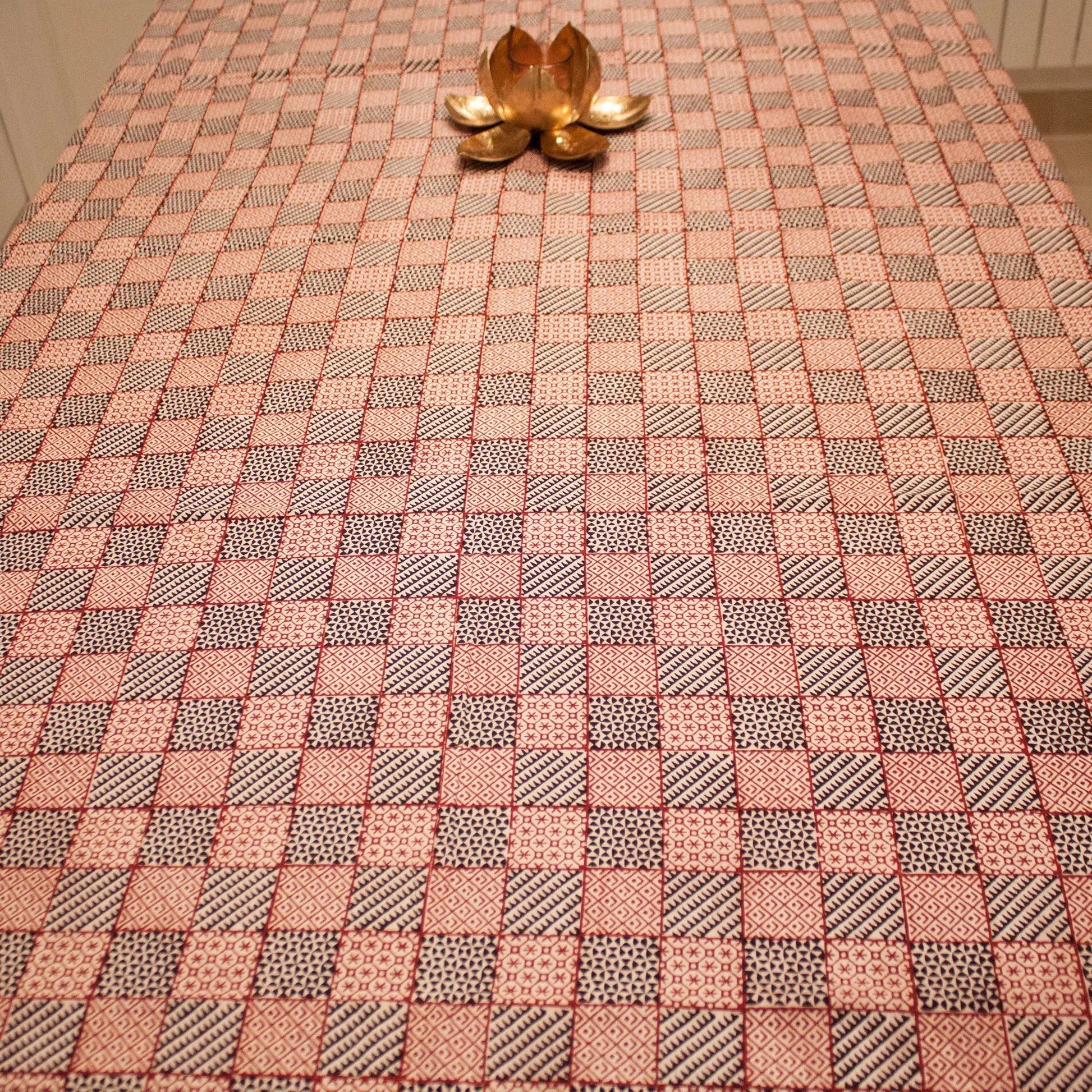 All Over Checks Mix Hand-block Print Table Cloth - White Red by SVEZElife