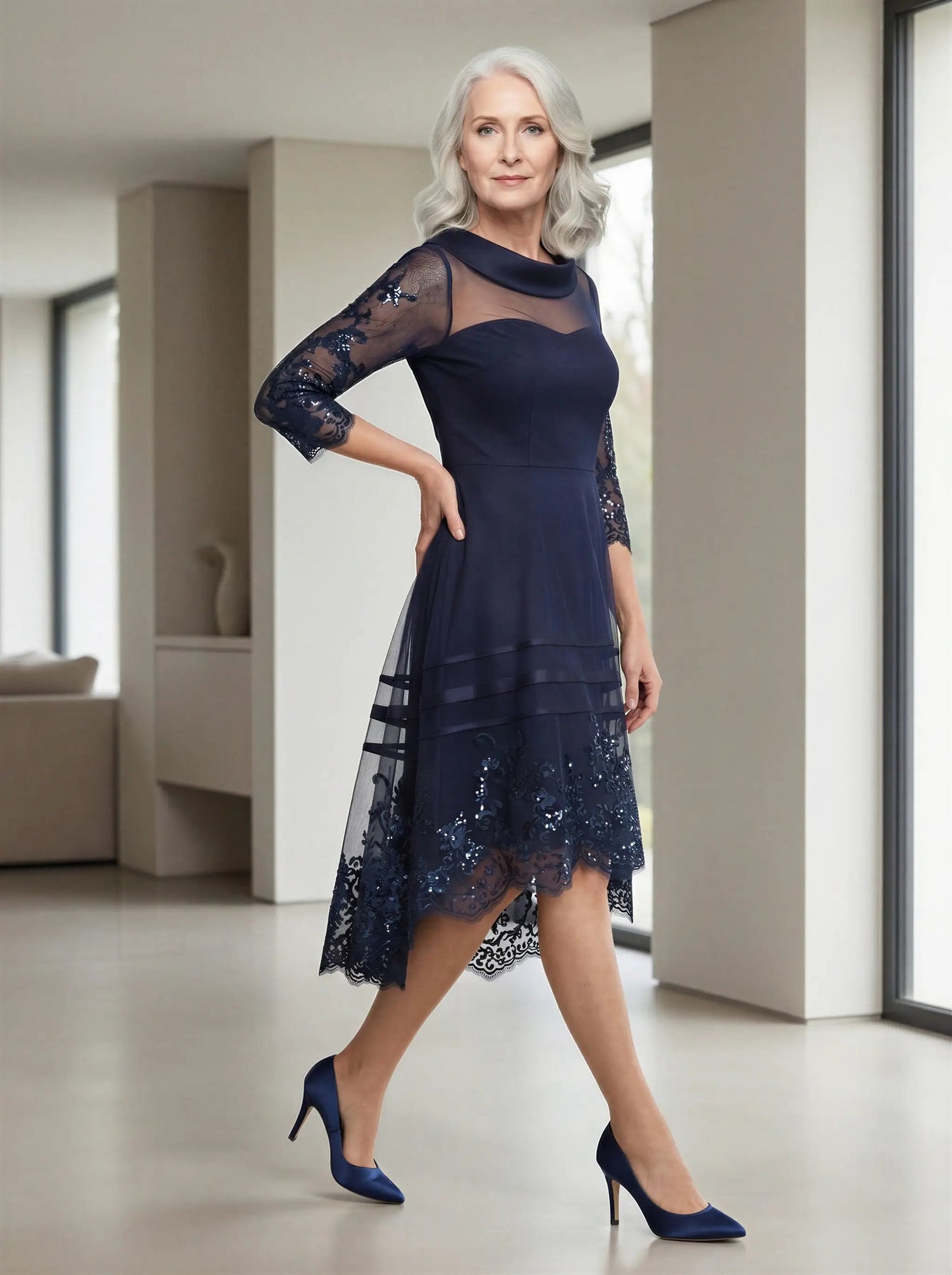 The midnight fold collar high-low mum dress by EDKAY COLLECTION UK
