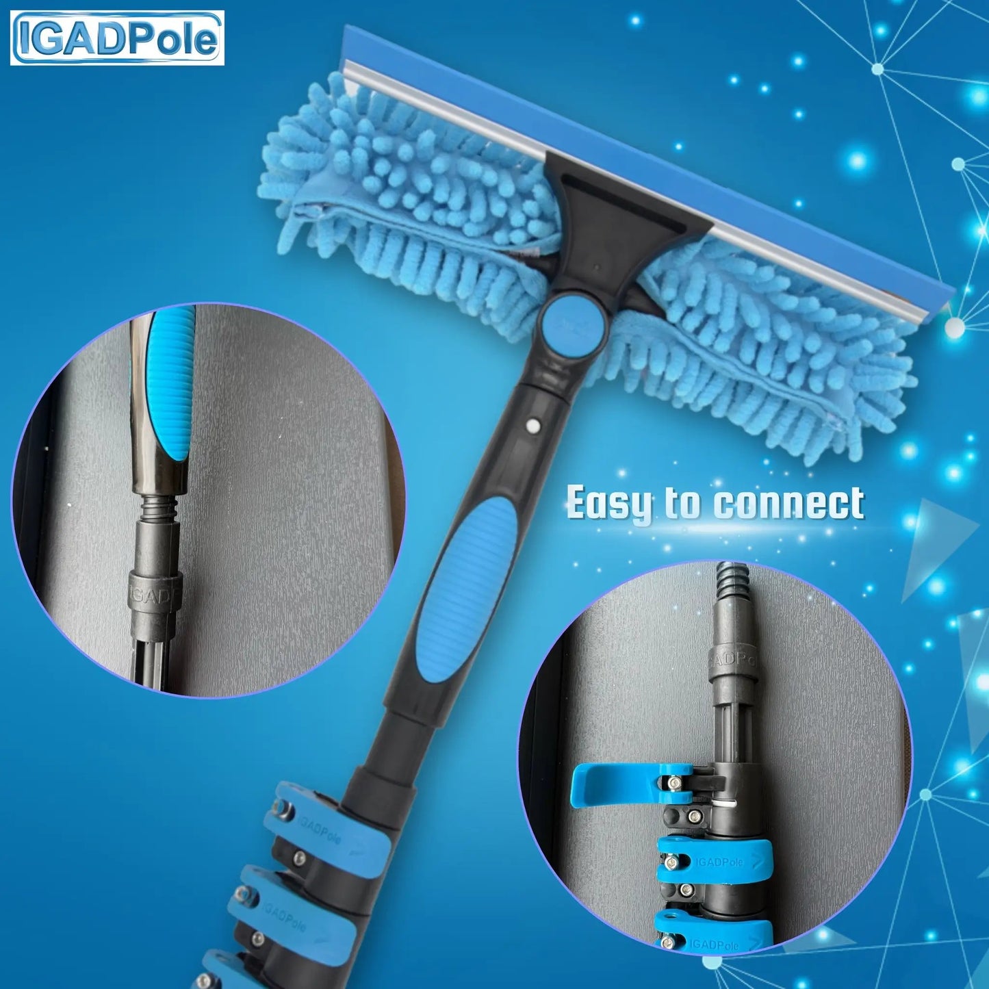 5ft Window Squeegee with Extension Pole, Window Cleaner Tool with 1-Stage Telescoping Pole, Window Cleaning Kit with 5ft Pole (1.3m) & Microfiber Cloths, 2 Blades Replacements & ACME Adapter by IGADPole