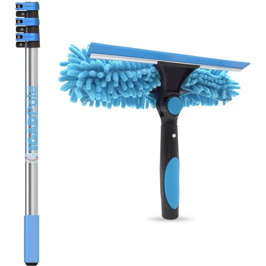 5ft Window Squeegee with Extension Pole, Window Cleaner Tool with 1-Stage Telescoping Pole, Window Cleaning Kit with 5ft Pole (1.3m) & Microfiber Cloths, 2 Blades Replacements & ACME Adapter by IGADPole