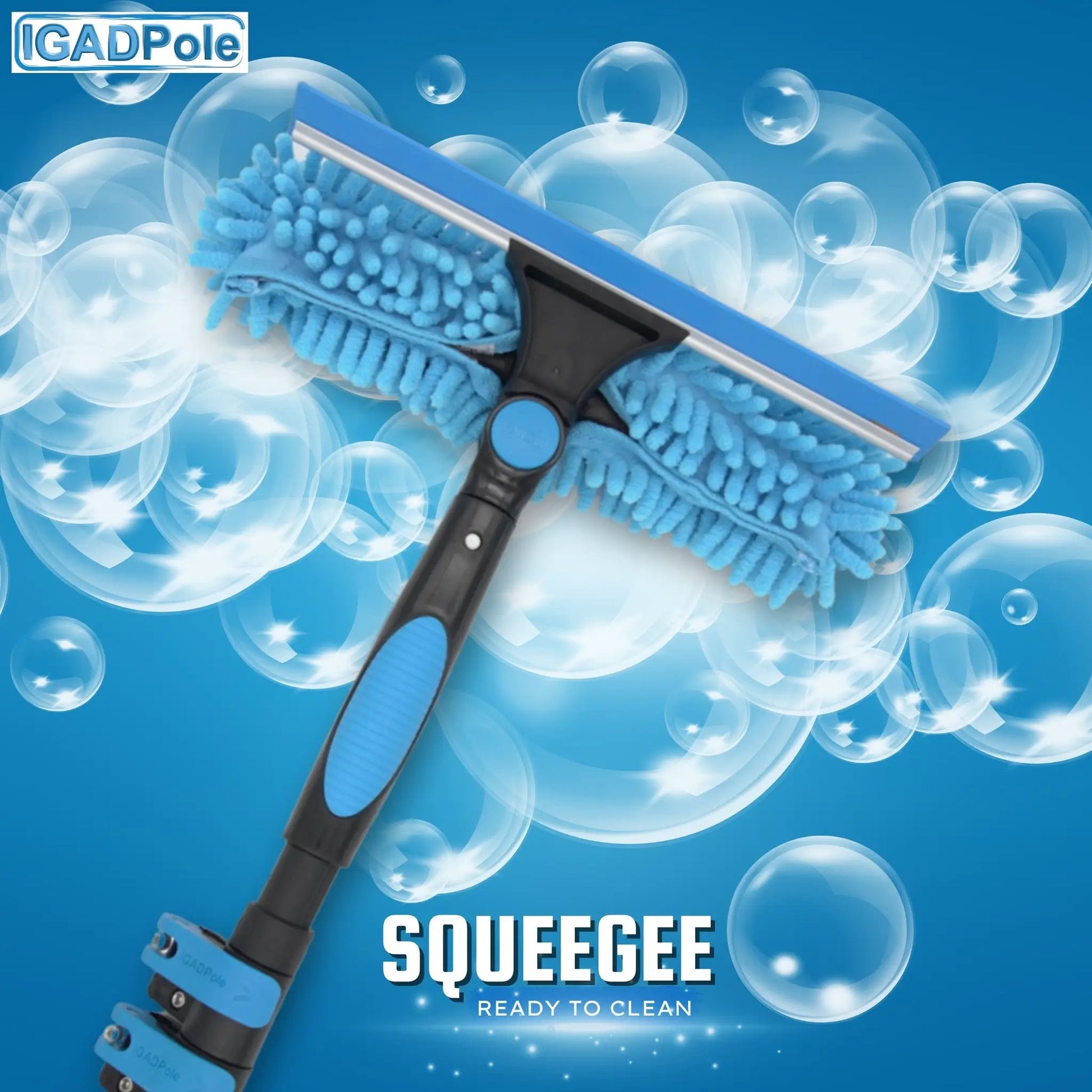4ft Window Squeegee with Extension Pole, Window Cleaner Tool, Window Cleaning Kit with 4ft Pole (0.9m) & Microfiber Cloths, 2 Blades Replacements & ACME Adapter by IGADPole