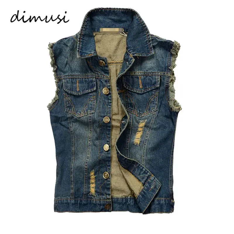 DIMUSI Summer Mens Ripped Denim Vest Male Tank Top Washed jeans waistcoat Man Retro Cowboy Hip Hop Sleeveless Jacket 6XL,YA564 by All Mart Bristol Ltd