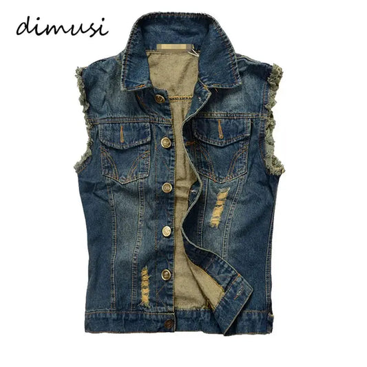 DIMUSI Summer Mens Ripped Denim Vest Male Tank Top Washed jeans waistcoat Man Retro Cowboy Hip Hop Sleeveless Jacket 6XL,YA564 by All Mart Bristol Ltd