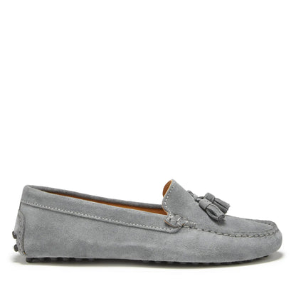 Women's Tasselled Driving Loafers, slate grey suede by Hugs & Co.