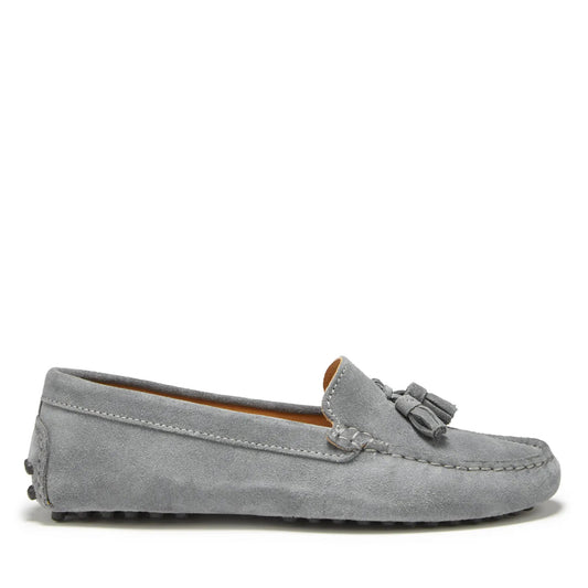 Women's Tasselled Driving Loafers, slate grey suede by Hugs & Co.