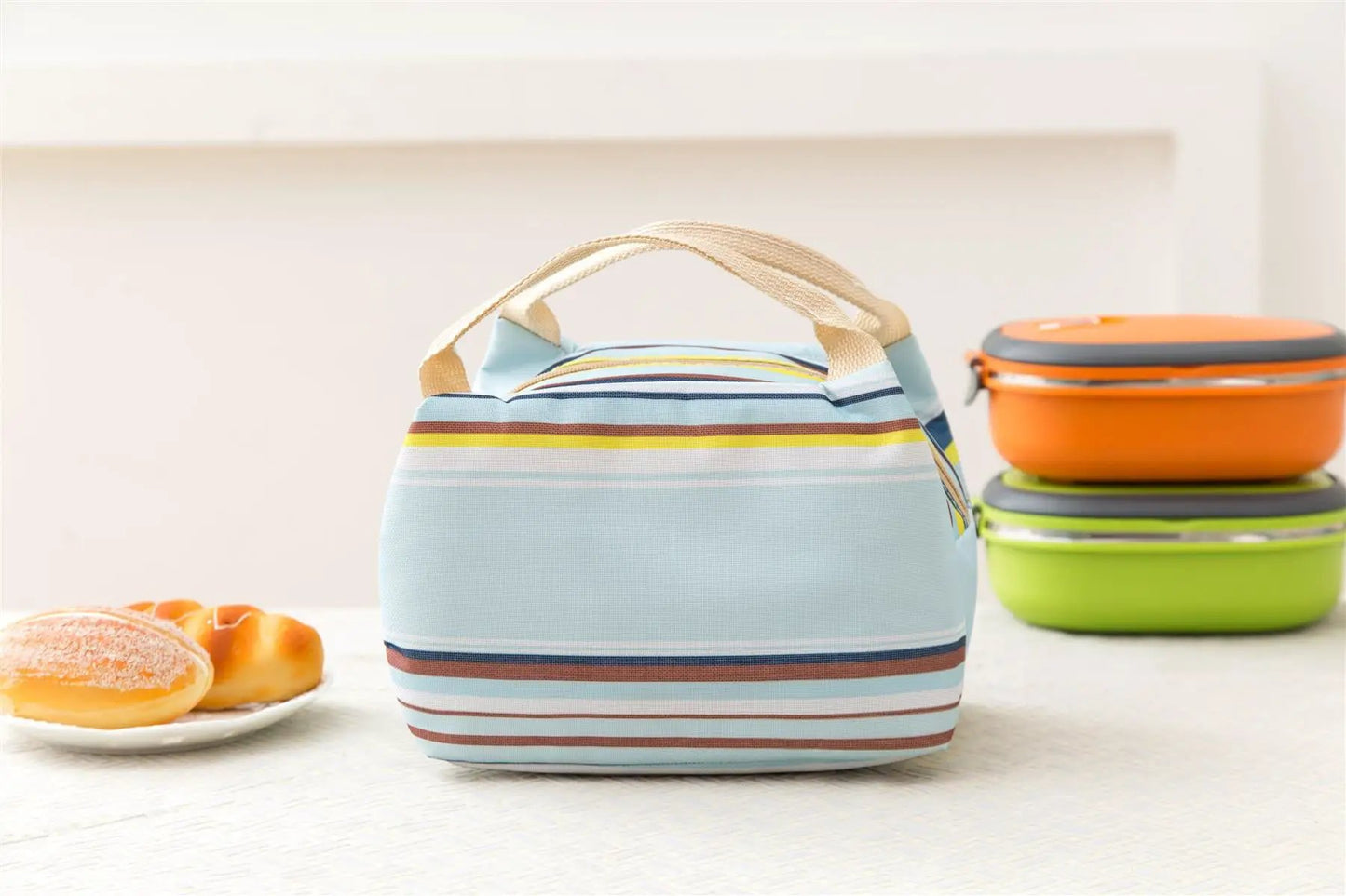 Vinsani Insulated Striped Canvas Thermal Lunch Bag Reusable Portable Cooler Bag Lightweight Convenient Foldable for Work School Picnic Office Adults & Kids by Vinsani