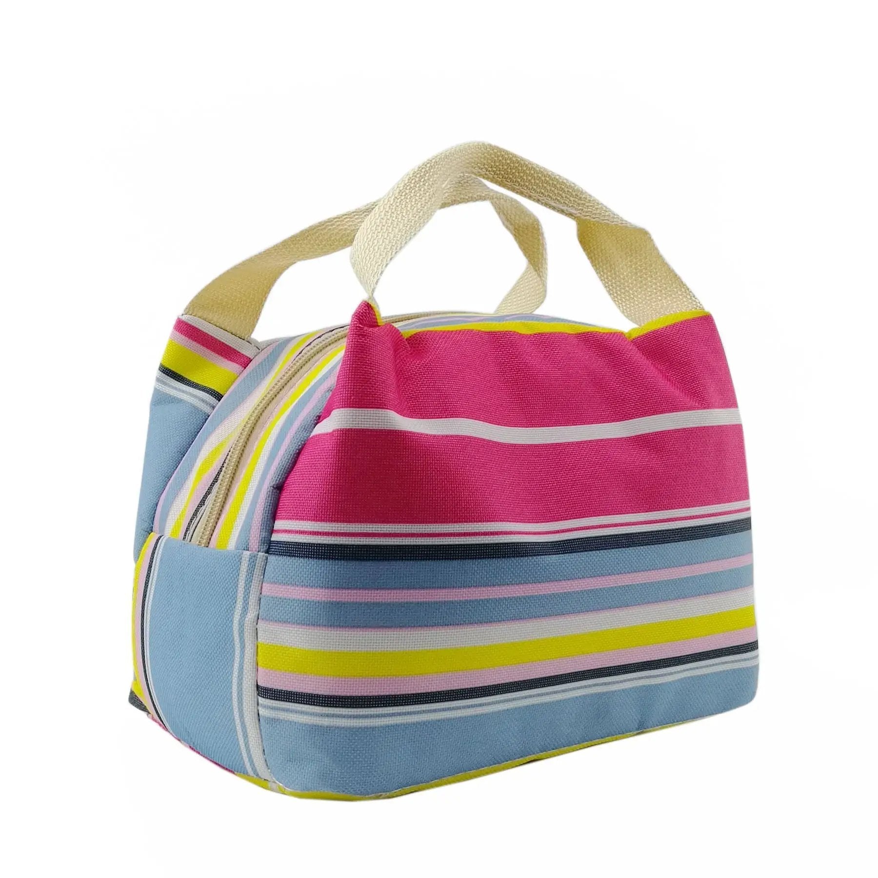 Vinsani Insulated Striped Canvas Thermal Lunch Bag Reusable Portable Cooler Bag Lightweight Convenient Foldable for Work School Picnic Office Adults & Kids by Vinsani