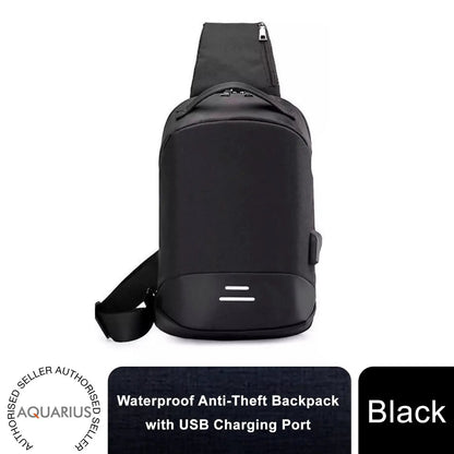 Mens Womens Kids Waterproof USB Laptop, Travel, School Backpack, Anti-Theft Zip by Aquarius