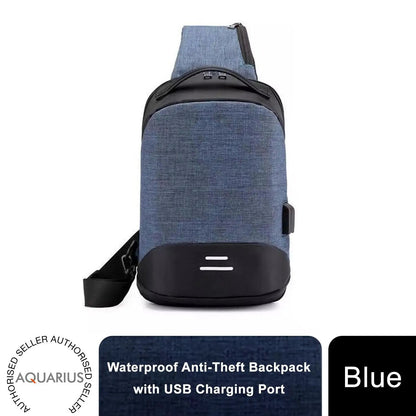 Mens Womens Kids Waterproof USB Laptop, Travel, School Backpack, Anti-Theft Zip by Aquarius