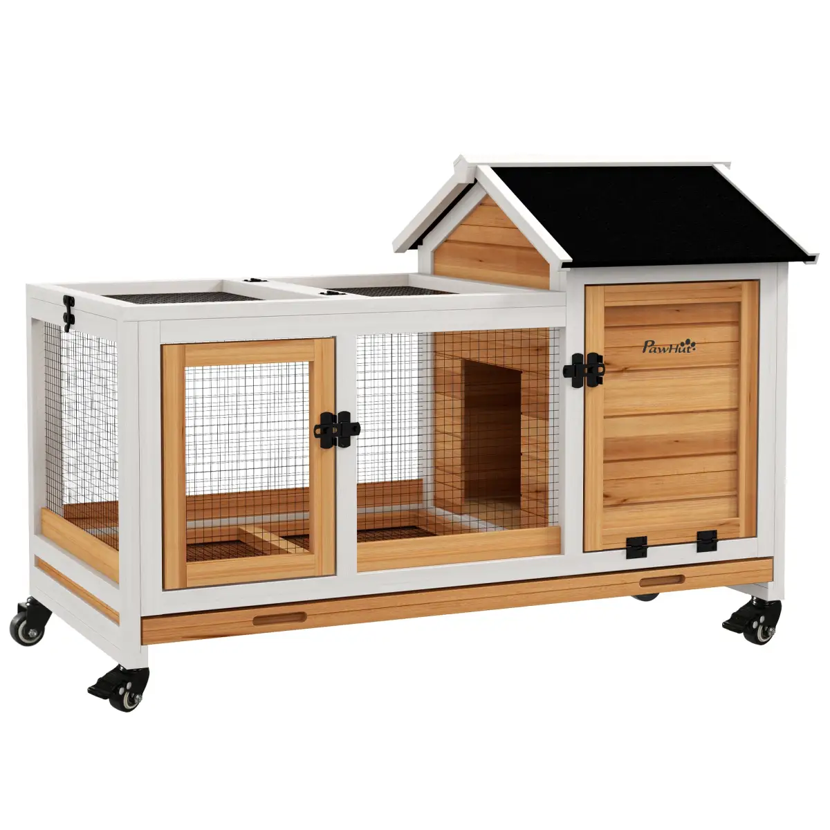 PawHut Wooden Rabbit Hutch, Small Animal House w/ Wheels, Removable Tray - Grey by PawHut
