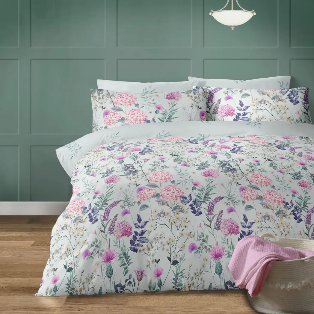Harlow Duck Egg Floral Polycotton Duvet Cover Set by Bellissimo Home