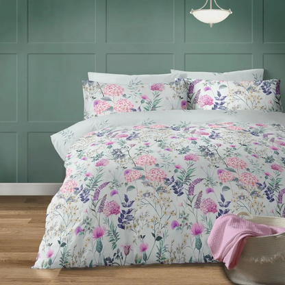 Harlow Duck Egg Floral Polycotton Duvet Cover Set by Bellissimo Home