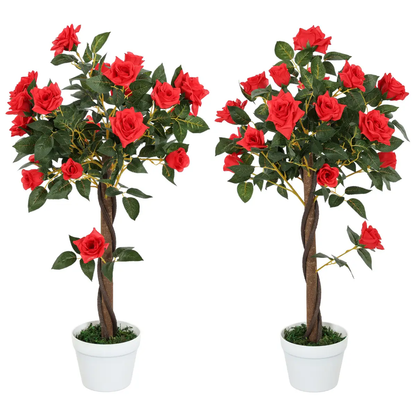 Artificial Camellia Tree Fake 21 Flowers & Nursery Pot Decor, 90cm by Outsunny