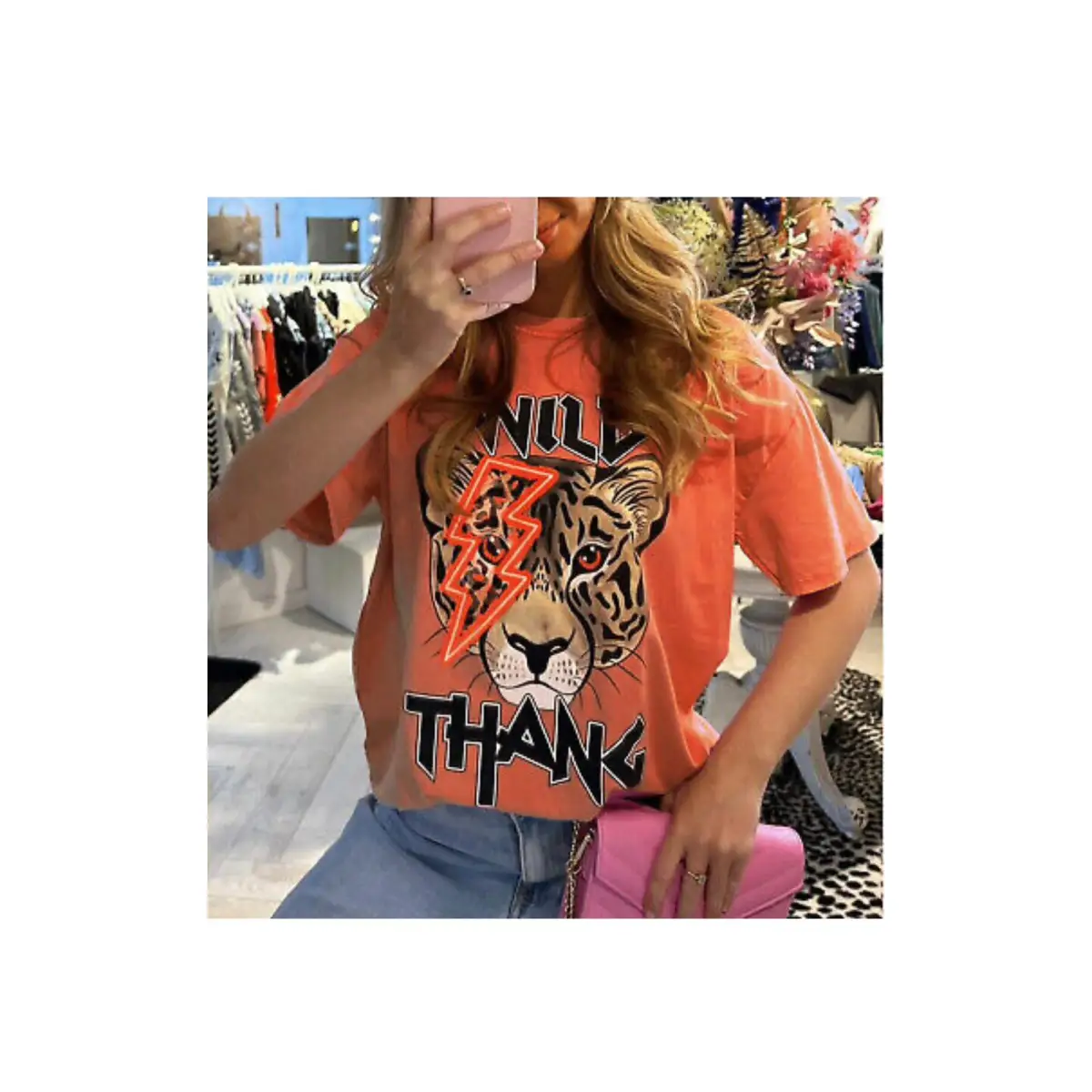 Ladies Oversized Tiger Lightning Wild Thang Short Sleeves T Shirt Top by JustDropShip