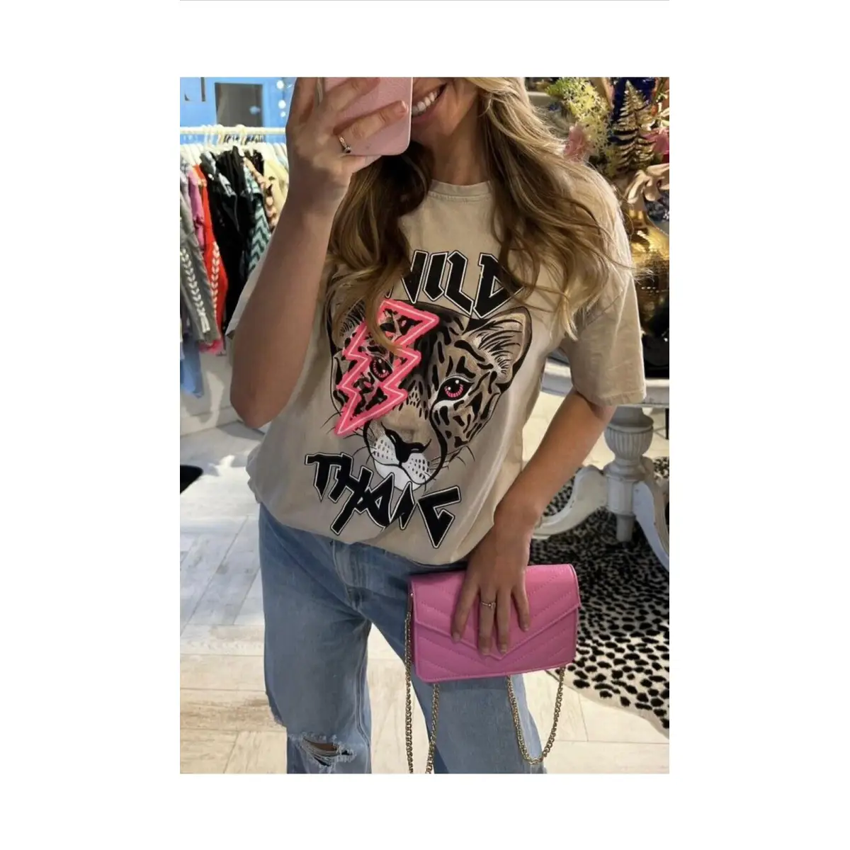 Ladies Oversized Tiger Lightning Wild Thang Short Sleeves T Shirt Top by JustDropShip