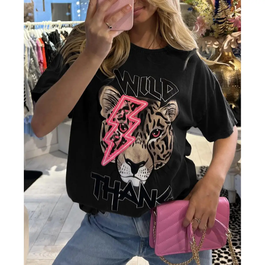 Ladies Oversized Tiger Lightning Wild Thang Short Sleeves T Shirt Top by JustDropShip