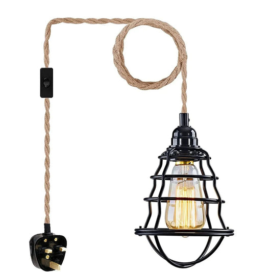 Fabric Hemp Flex Cable kit Plug In Pendant Lamp Light E27 Fitting Vintage Lamp by Ledsone