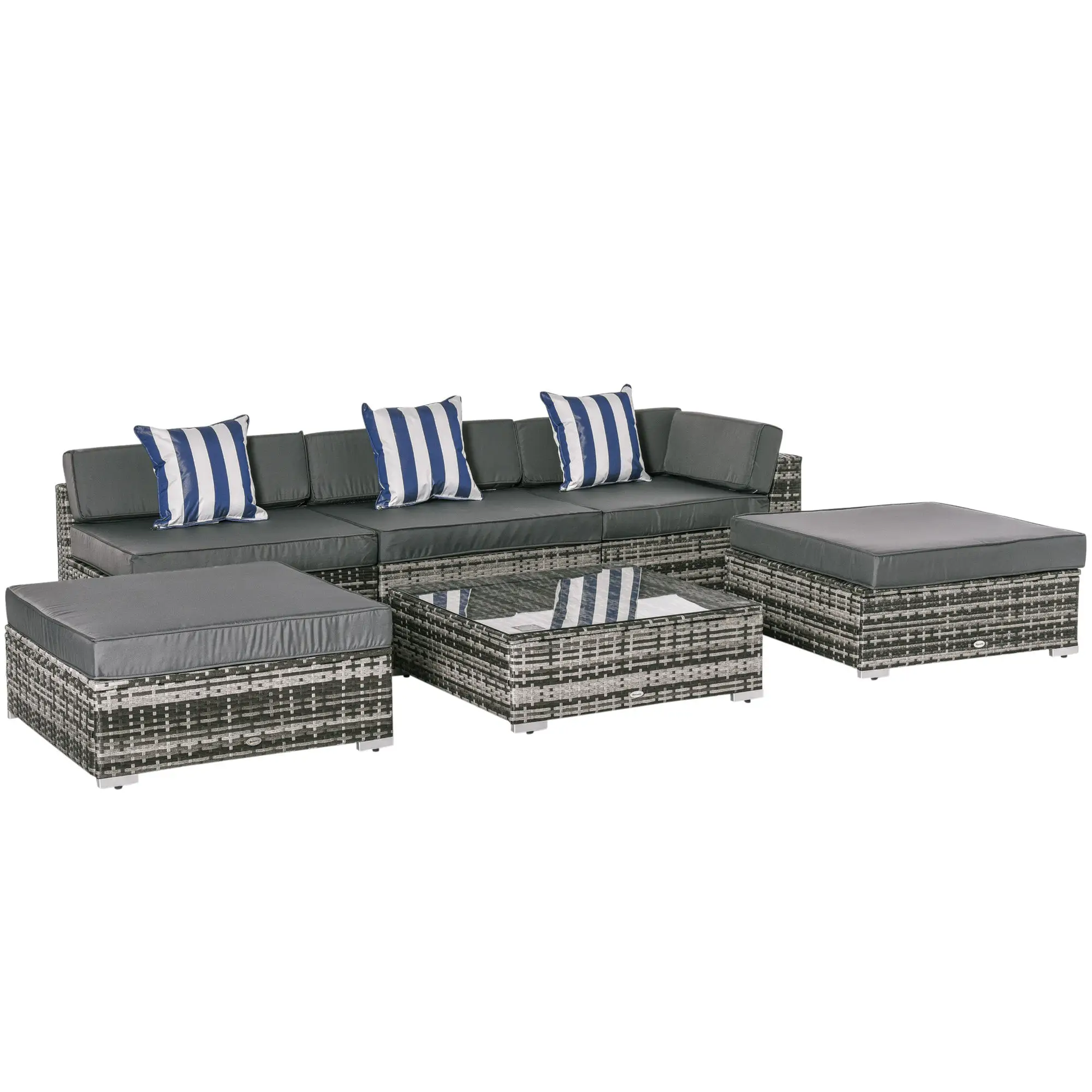 6 PC Rattan Sofa Coffee Table Set Sectional Wicker Weave Furniture by Outsunny