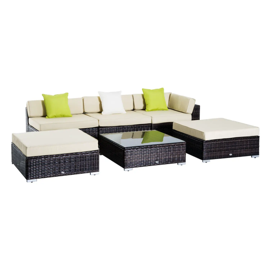 6 PC Rattan Sofa Coffee Table Set Sectional Wicker Weave Furniture by Outsunny
