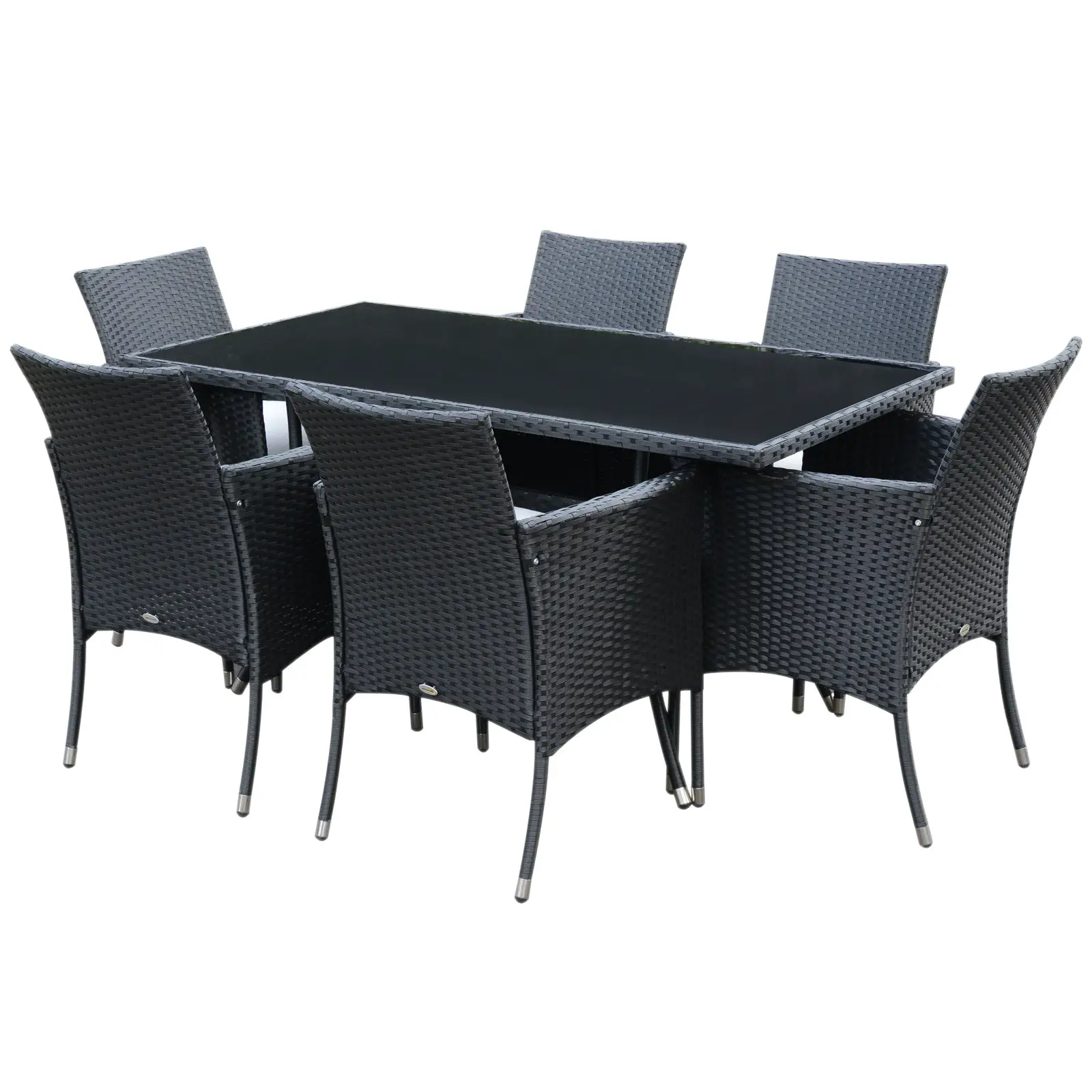 Rattan Garden Furniture Dining Set 6-seater Patio Rectangular Table Cube Chairs by Outsunny
