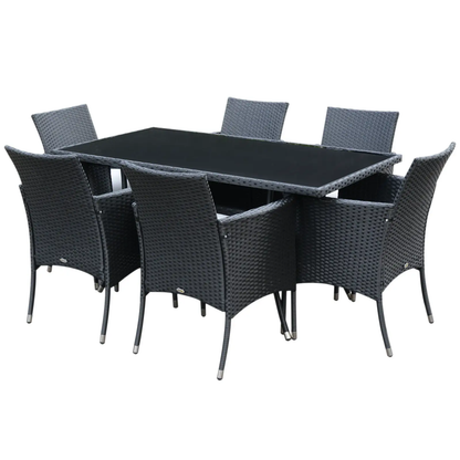 Rattan Garden Furniture Dining Set 6-seater Patio Rectangular Table Cube Chairs by Outsunny