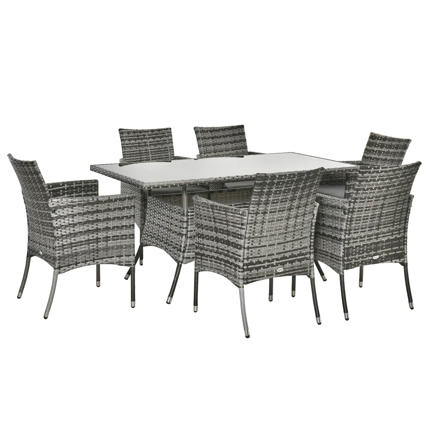 Rattan Garden Furniture Dining Set 6-seater Patio Rectangular Table Cube Chairs by Outsunny