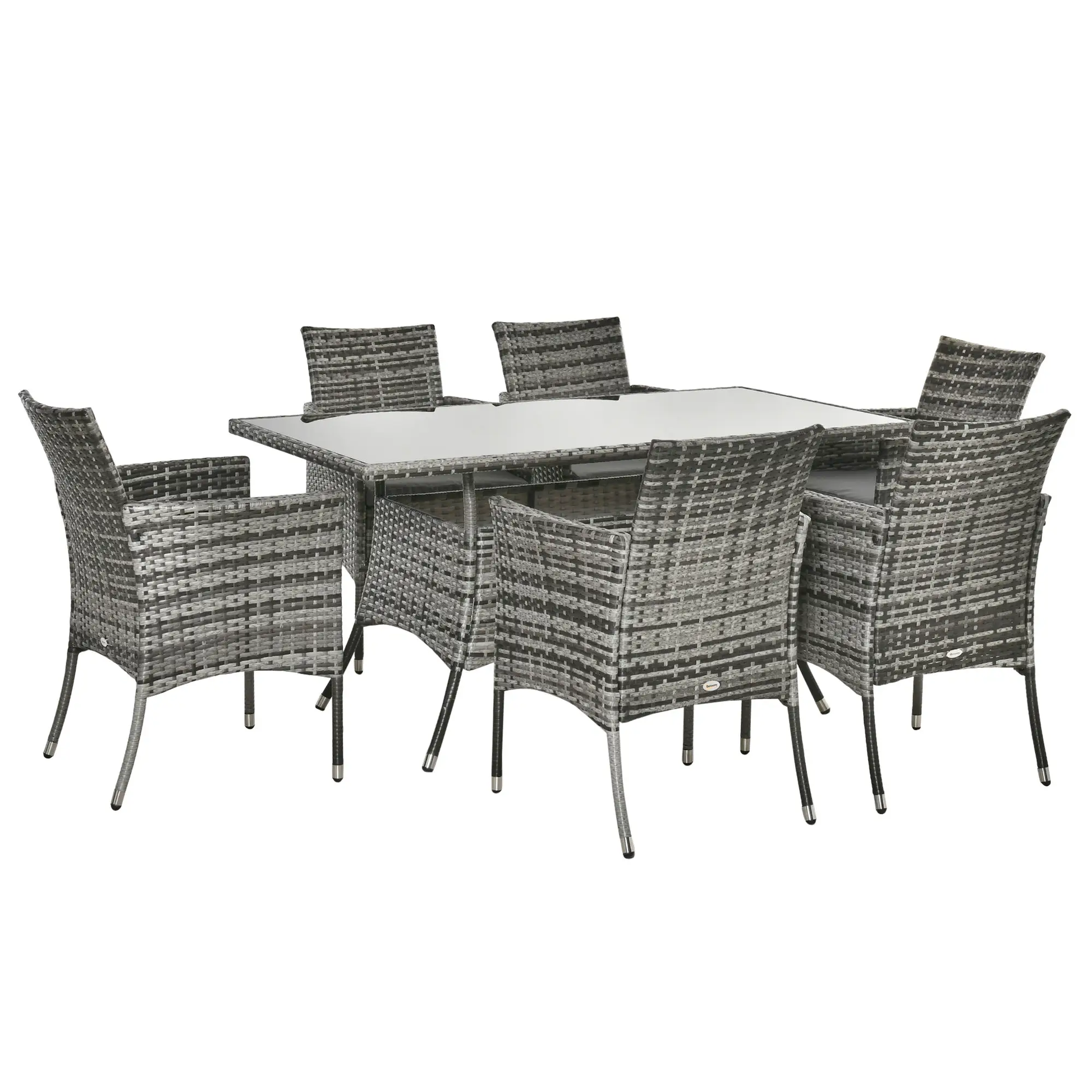 Rattan Garden Furniture Dining Set 6-seater Patio Rectangular Table Cube Chairs by Outsunny