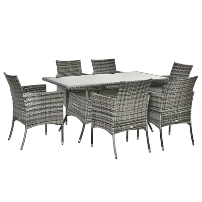 Rattan Garden Furniture Dining Set 6-seater Patio Rectangular Table Cube Chairs by Outsunny