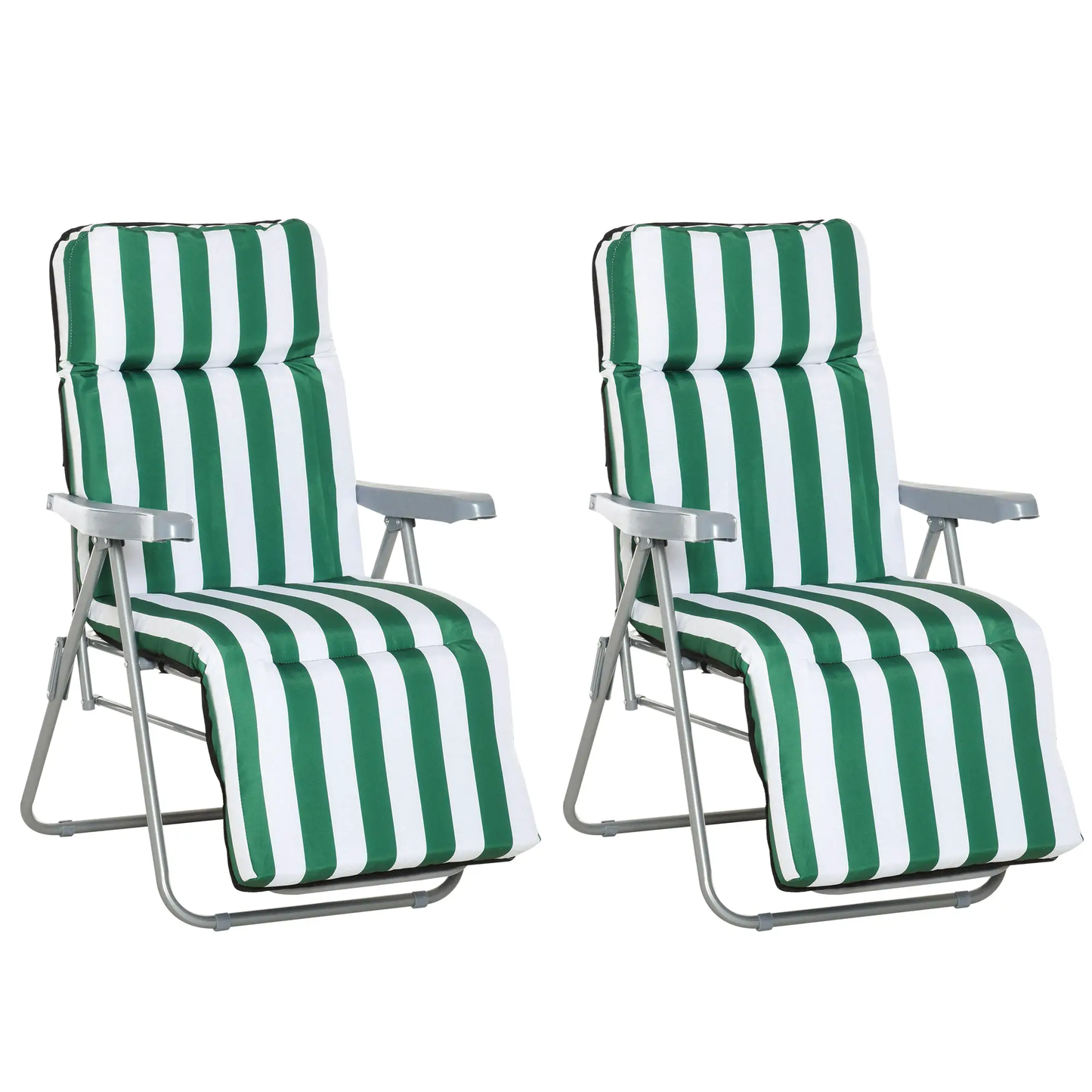 2 Outdoor Sun Recliners Loungers Folding Multi Position Relaxers Chair & Cushion by Outsunny