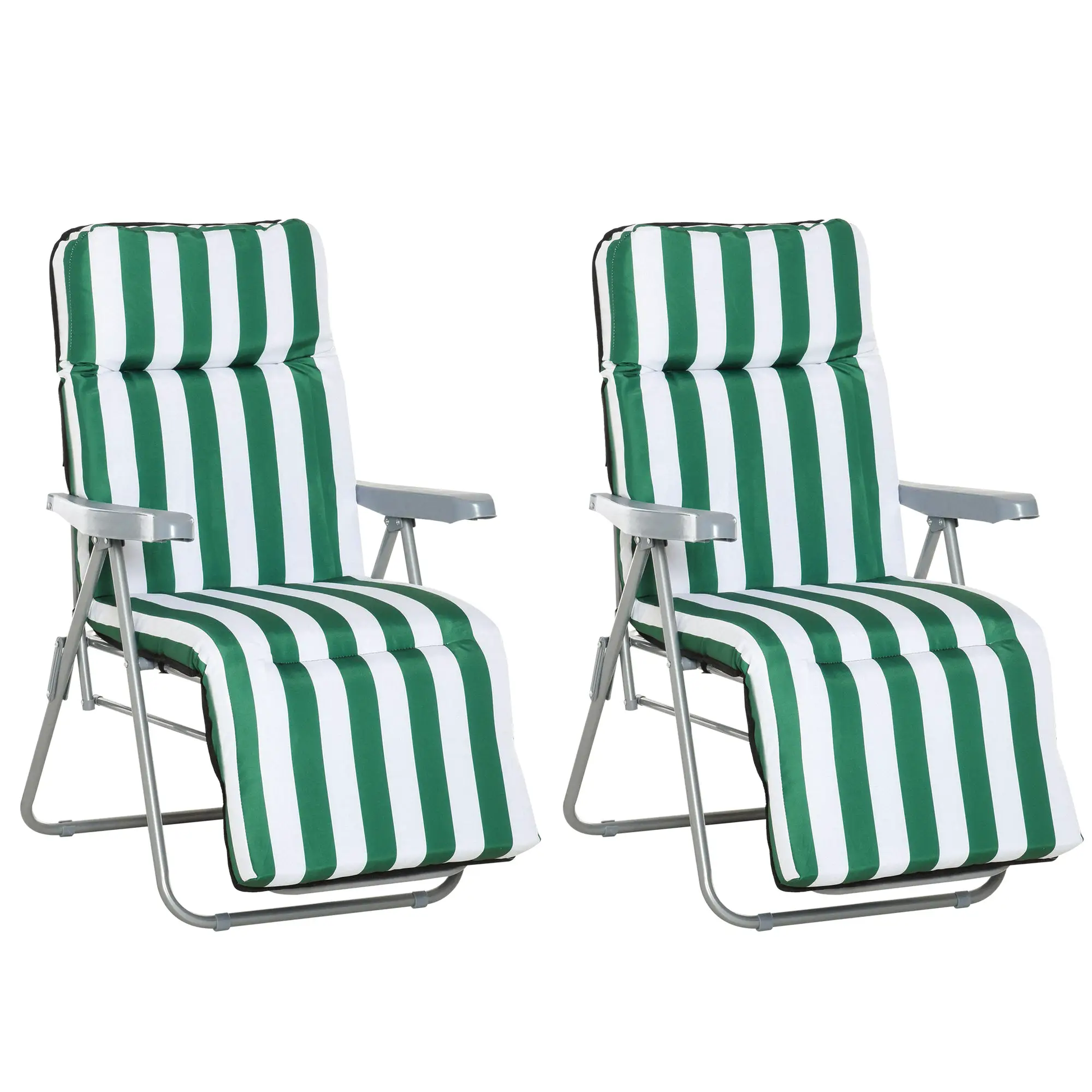 2 Outdoor Sun Recliners Loungers Folding Multi Position Relaxers Chair & Cushion by Outsunny