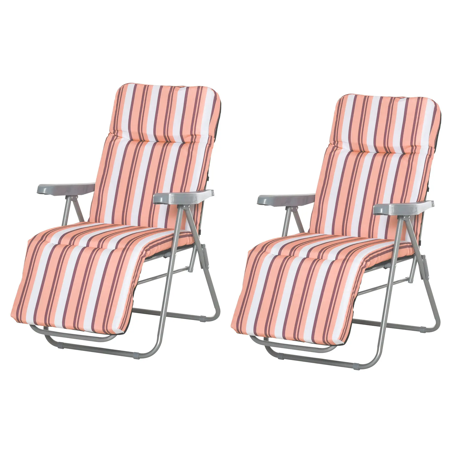 2 Outdoor Sun Recliners Loungers Folding Multi Position Relaxers Chair & Cushion by Outsunny