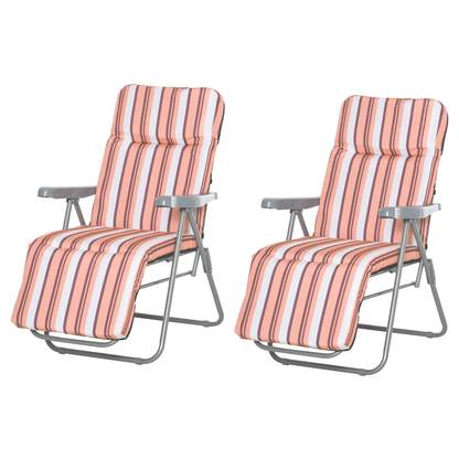 2 Outdoor Sun Recliners Loungers Folding Multi Position Relaxers Chair & Cushion by Outsunny