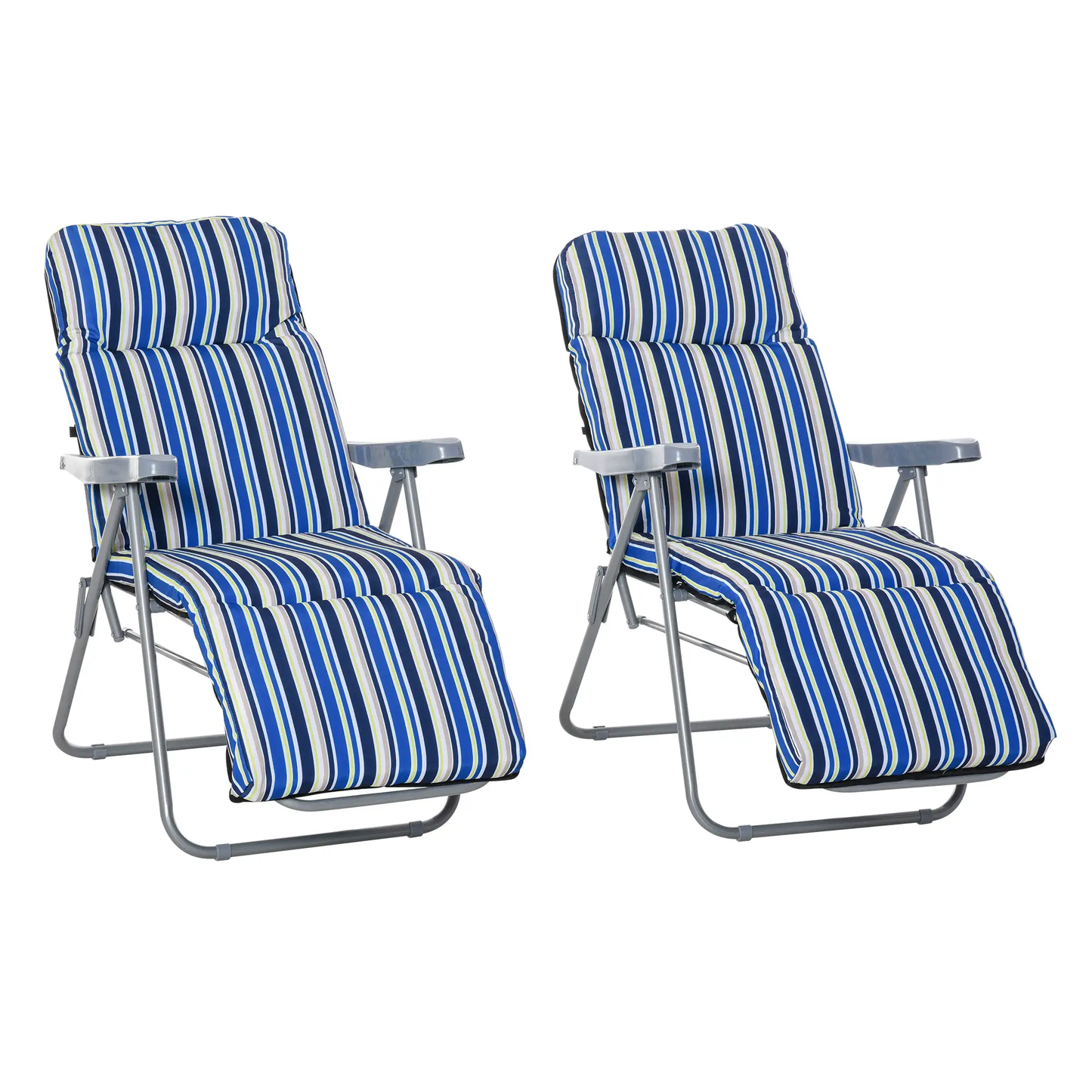 2 Outdoor Sun Recliners Loungers Folding Multi Position Relaxers Chair & Cushion by Outsunny