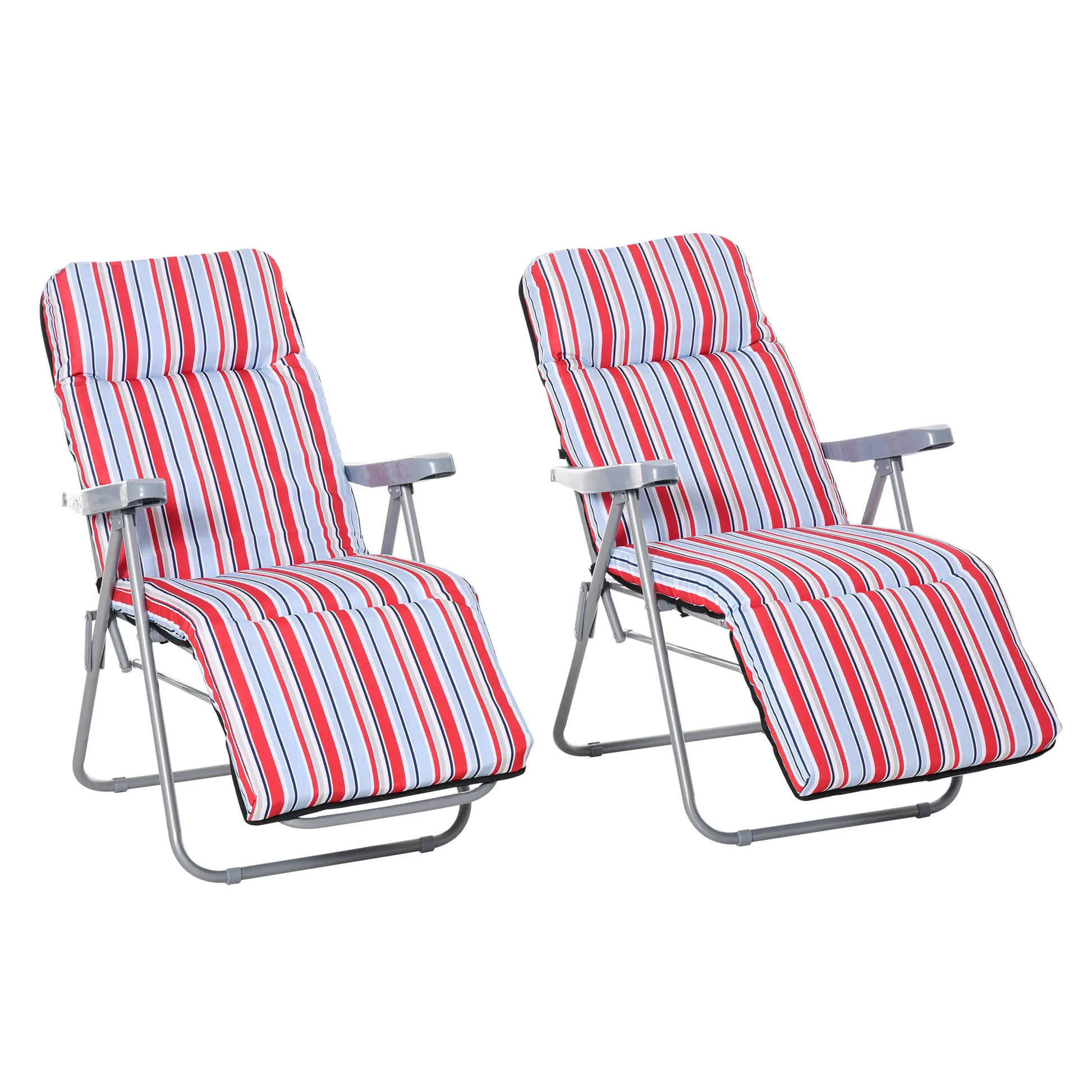 2 Outdoor Sun Recliners Loungers Folding Multi Position Relaxers Chair & Cushion by Outsunny