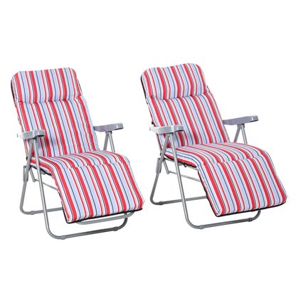 2 Outdoor Sun Recliners Loungers Folding Multi Position Relaxers Chair & Cushion by Outsunny