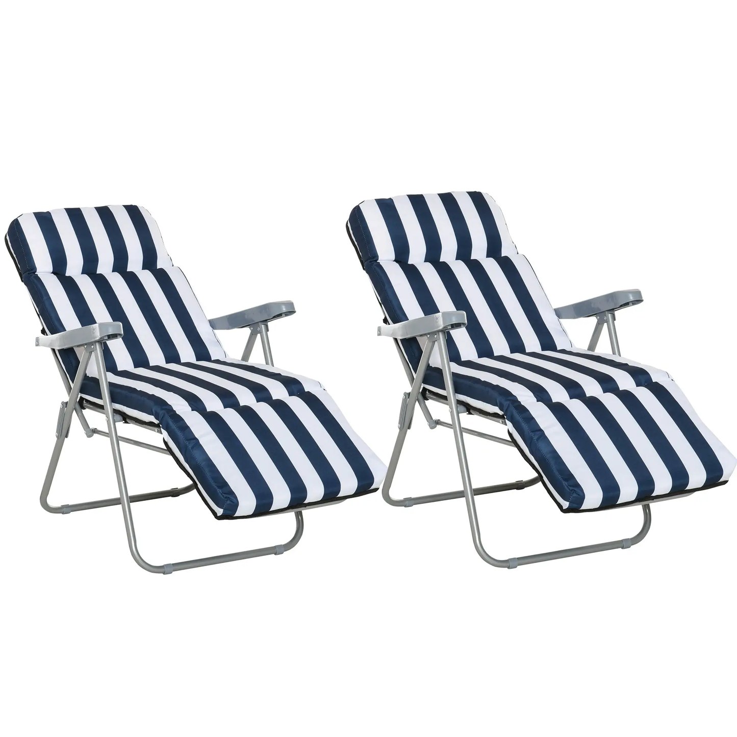 2 Outdoor Sun Recliners Loungers Folding Multi Position Relaxers Chair & Cushion by Outsunny