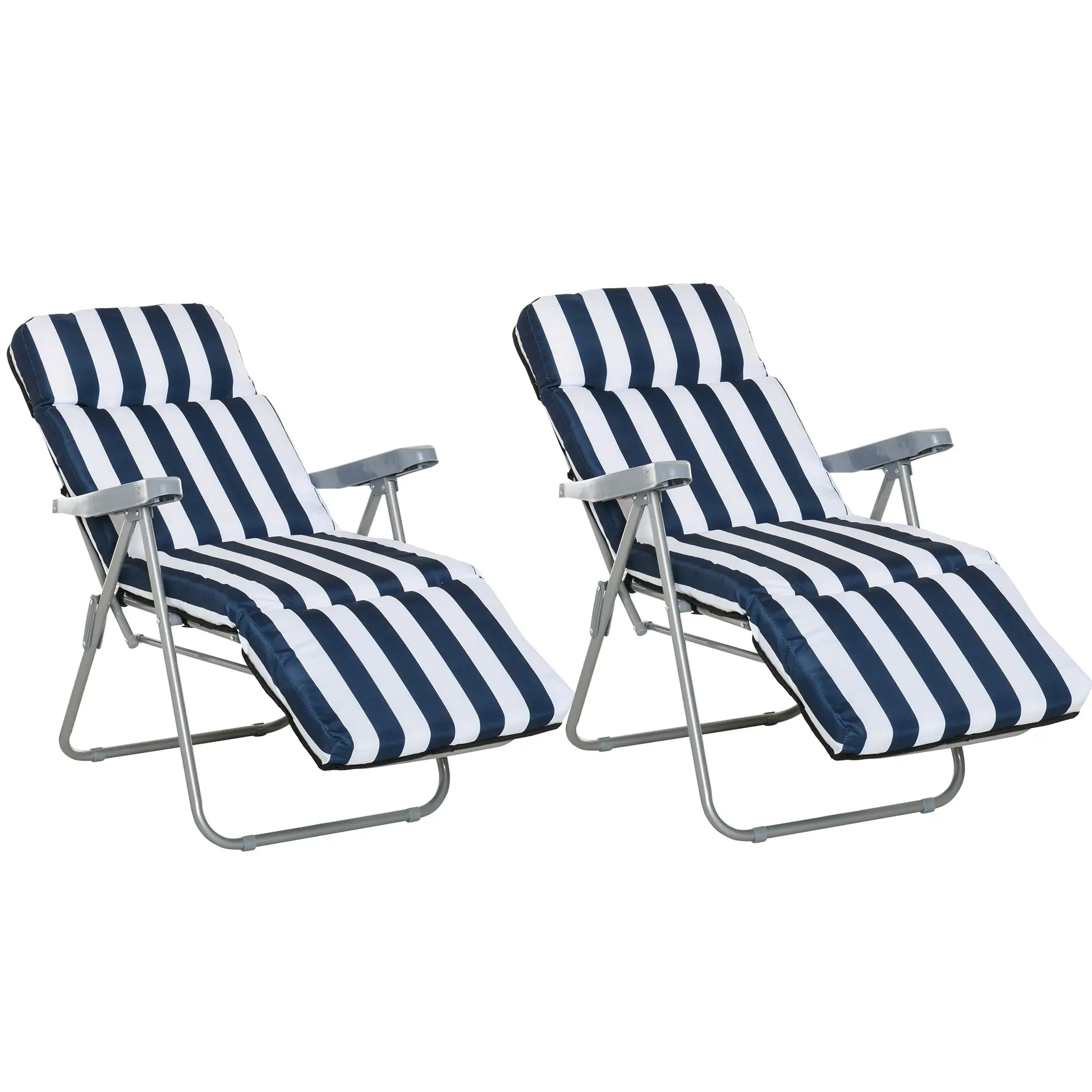 2 Outdoor Sun Recliners Loungers Folding Multi Position Relaxers Chair & Cushion by Outsunny