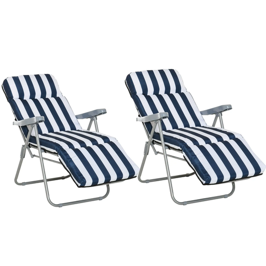 2 Outdoor Sun Recliners Loungers Folding Multi Position Relaxers Chair & Cushion by Outsunny