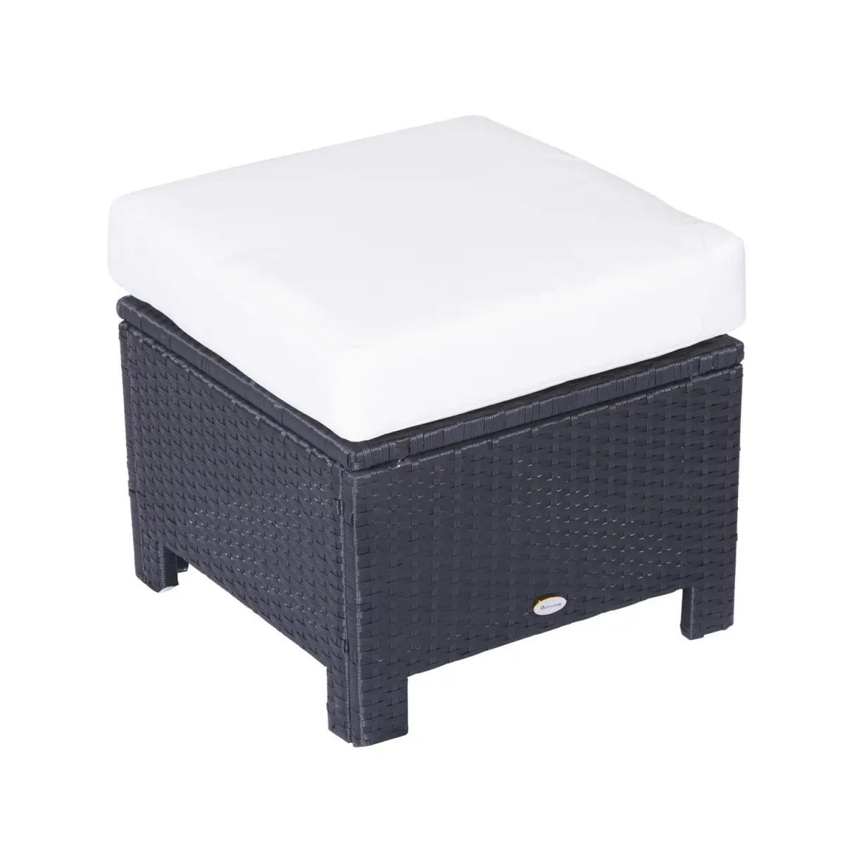 Rattan Footstool Wicker Ottoman with Padded Seat Cushion Furniture 50x50x35 cm by Outsunny