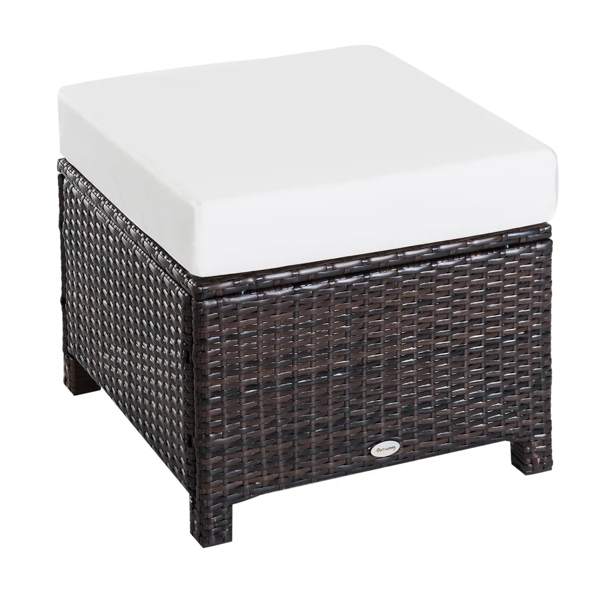 Rattan Footstool Wicker Ottoman with Padded Seat Cushion Furniture 50x50x35 cm by Outsunny