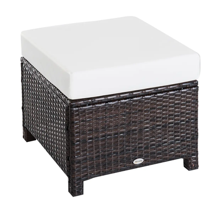 Rattan Footstool Wicker Ottoman with Padded Seat Cushion Furniture 50x50x35 cm by Outsunny