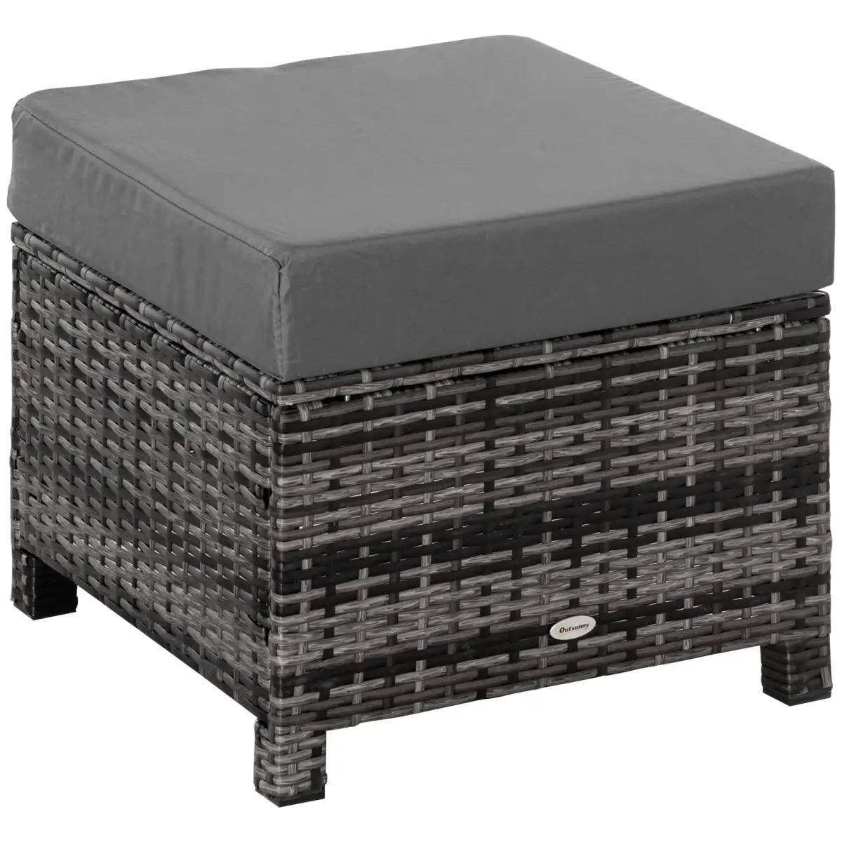 Rattan Footstool Wicker Ottoman with Padded Seat Cushion Furniture 50x50x35 cm by Outsunny