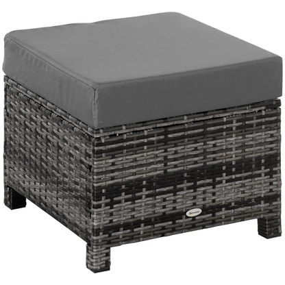 Rattan Footstool Wicker Ottoman with Padded Seat Cushion Furniture 50x50x35 cm by Outsunny