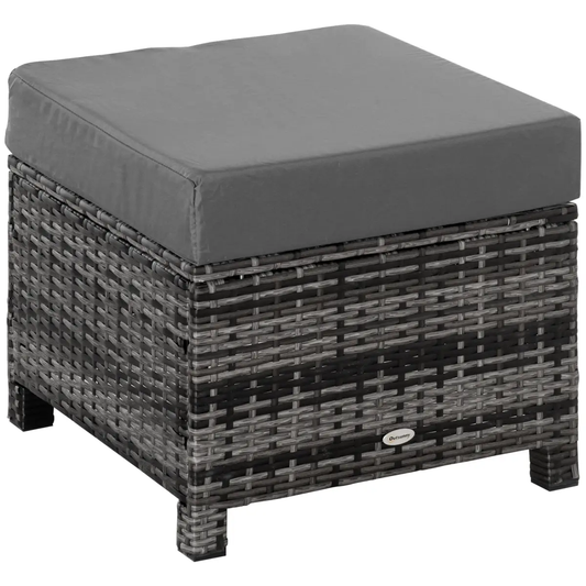 Rattan Footstool Wicker Ottoman with Padded Seat Cushion Furniture 50x50x35 cm by Outsunny