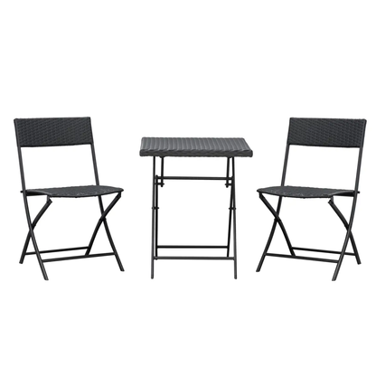 Rattan Garden Bistro Set Coffee 2 Wicker Weave Folding Chairs & 1 Square Table by Outsunny