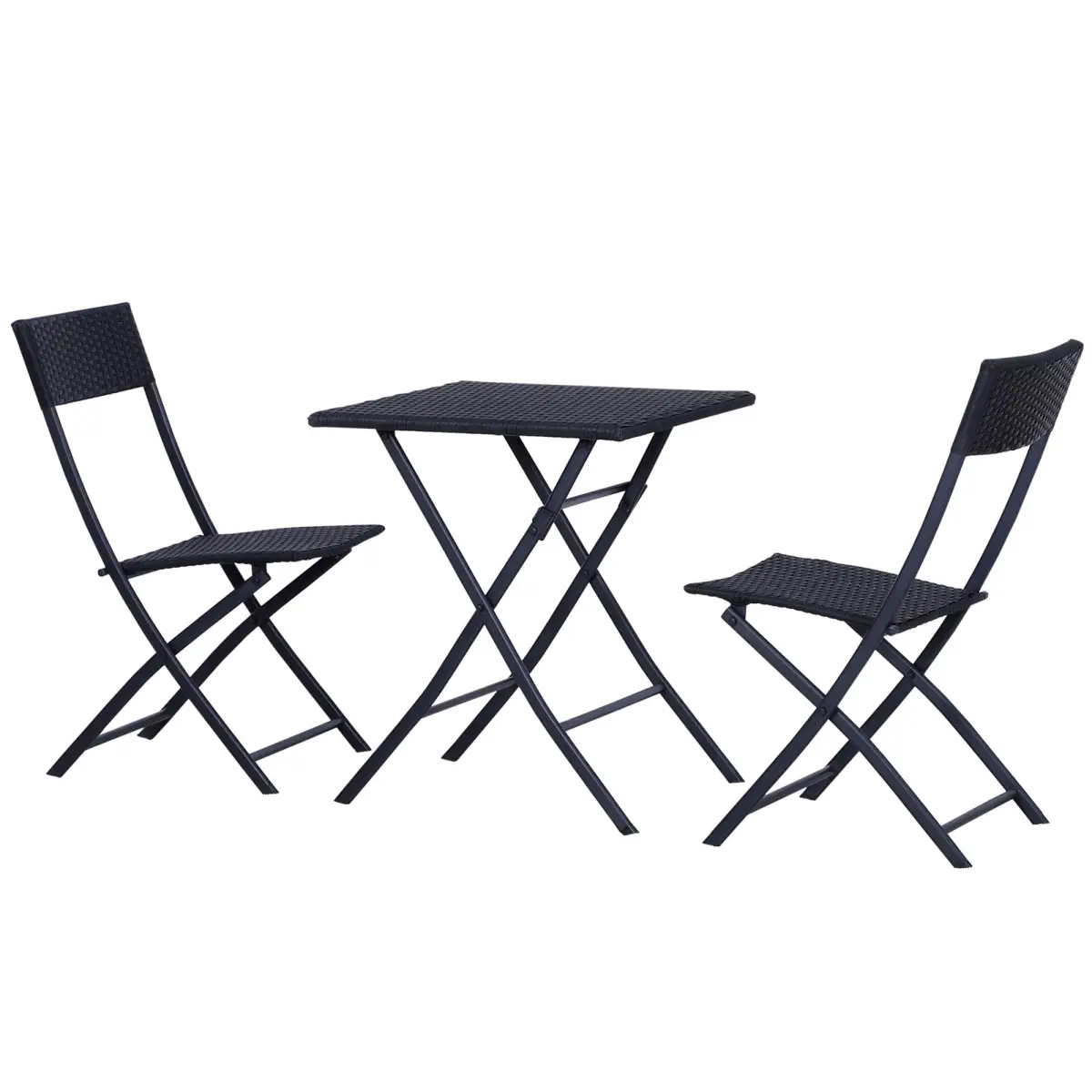 Rattan Garden Bistro Set Coffee 2 Wicker Weave Folding Chairs & 1 Square Table by Outsunny