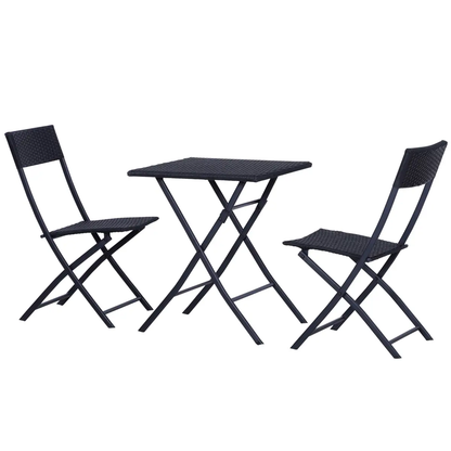 Rattan Garden Bistro Set Coffee 2 Wicker Weave Folding Chairs & 1 Square Table by Outsunny